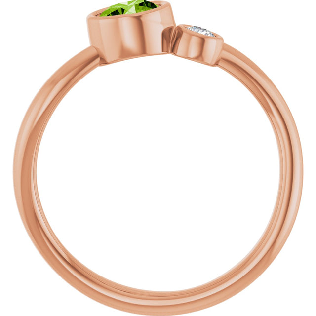 14K Gold Round Natural Peridot Accented Bezel-Set Ring - Rose Gold - view 2