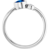 Platinum Round Lab-Grown Blue Sapphire Accented Bezel-Set Ring - view 2
