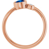 14K Gold Round Natural Blue Sapphire Accented Bezel-Set Ring - Rose Gold - view 2