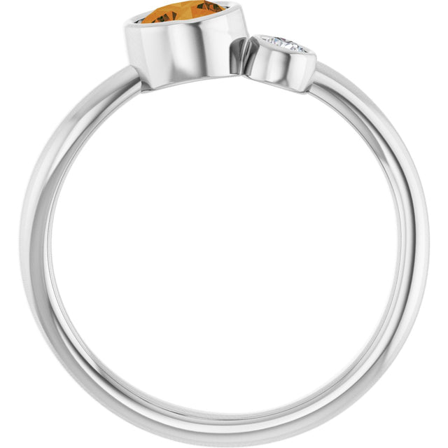 Platinum Round Natural Citrine Accented Bezel-Set Ring - view 2