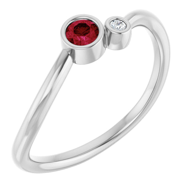 14K Gold Round Lab-Grown Ruby Accented Bezel-Set Ring - White Gold