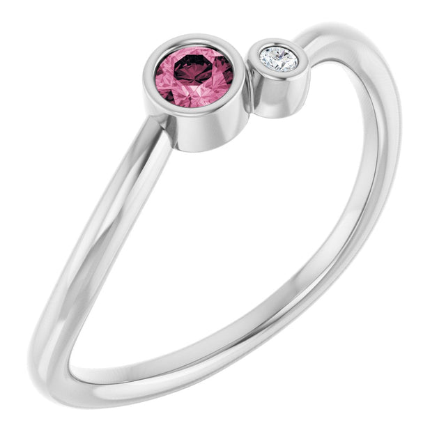 Platinum Round Natural Pink Tourmaline Accented Bezel-Set Ring