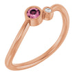14K Gold Round Natural Pink Tourmaline Accented Bezel-Set Ring - Rose Gold