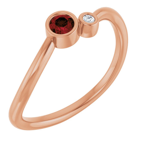 14K Gold Round Natural Mozambique Garnet Accented Bezel-Set Ring - Rose Gold