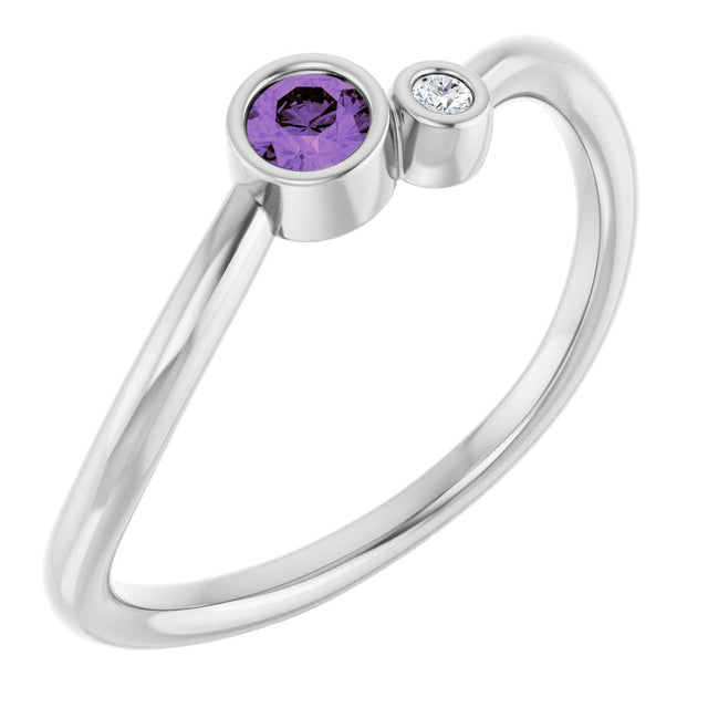 Platinum Round Natural Amethyst Accented Bezel-Set Ring