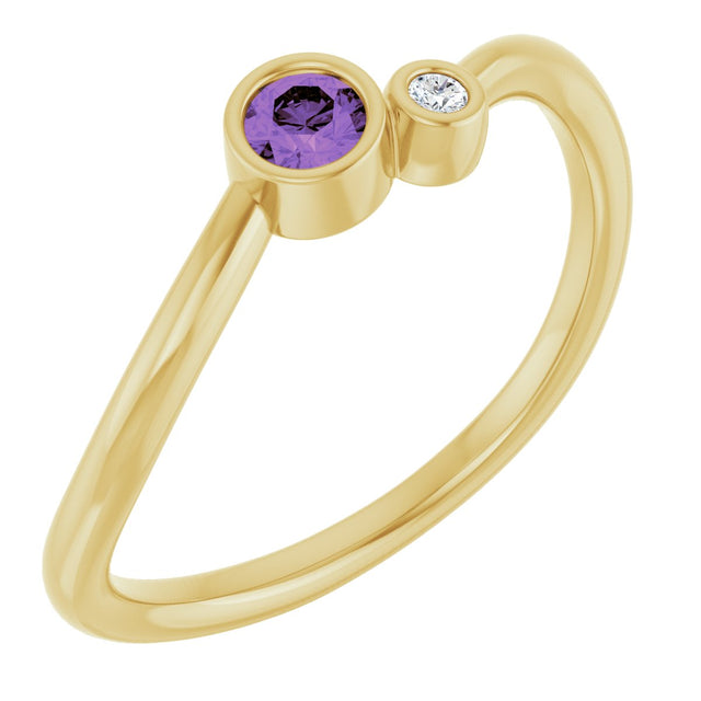 14K Gold Round Natural Amethyst Accented Bezel-Set Ring - Yellow Gold