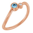 14K Gold Round Natural Aquamarine Accented Bezel-Set Ring - Rose Gold