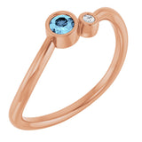 14K Gold Round Natural Aquamarine Accented Bezel-Set Ring - Rose Gold