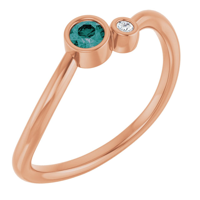 14K Gold Round Lab-Grown Alexandrite Accented Bezel-Set Ring - Rose Gold