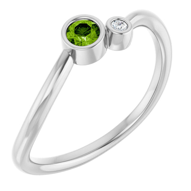 14K Gold Round Natural Peridot Accented Bezel-Set Ring - White Gold