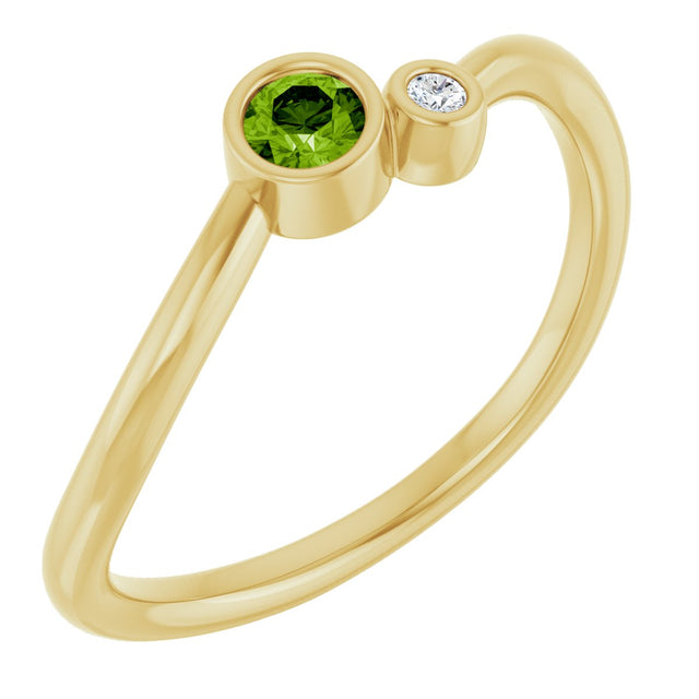 14K Gold Round Natural Peridot Accented Bezel-Set Ring - Yellow Gold