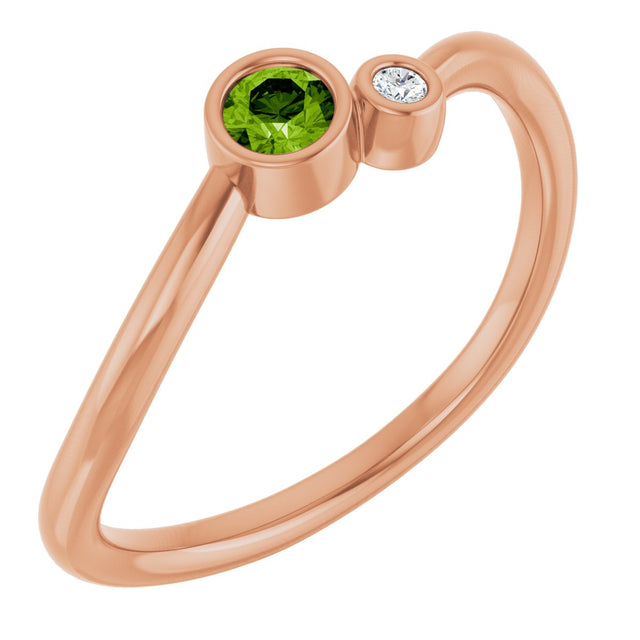 14K Gold Round Natural Peridot Accented Bezel-Set Ring - Rose Gold