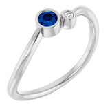 14K Gold Round Lab-Grown Blue Sapphire Accented Bezel-Set Ring - White Gold