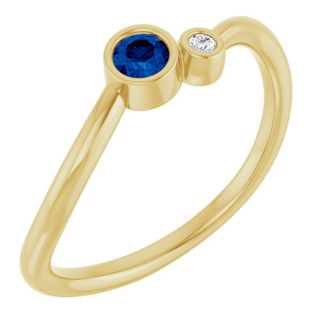14K Gold Round Natural Blue Sapphire Accented Bezel-Set Ring - Yellow Gold