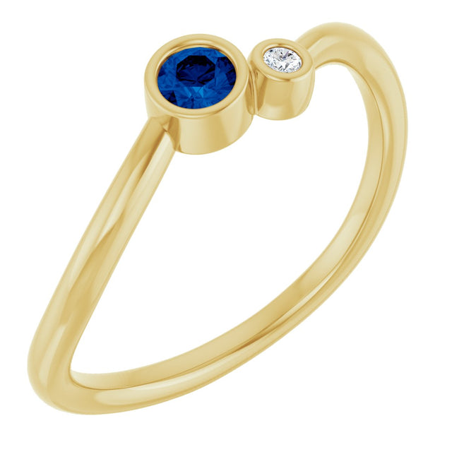14K Gold Round Natural Blue Sapphire Accented Bezel-Set Ring - Yellow Gold
