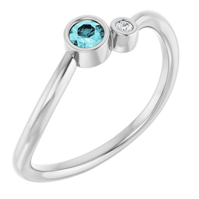 14K Gold Round Natural Blue Zircon Accented Bezel-Set Ring - White Gold