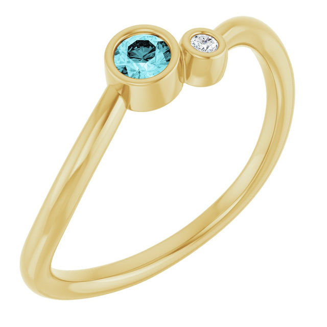 14K Gold Round Natural Blue Zircon Accented Bezel-Set Ring - Yellow Gold