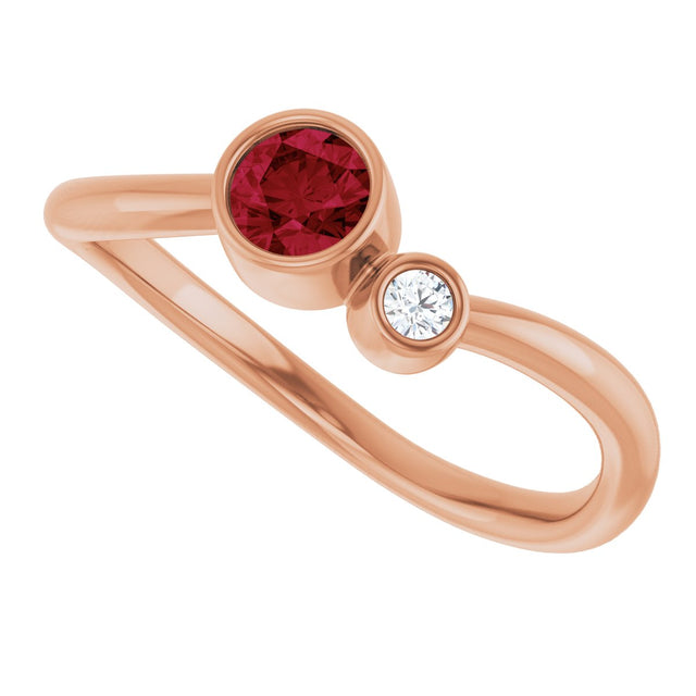14K Gold Round Lab-Grown Ruby Accented Bezel-Set Ring - Rose Gold - view 5