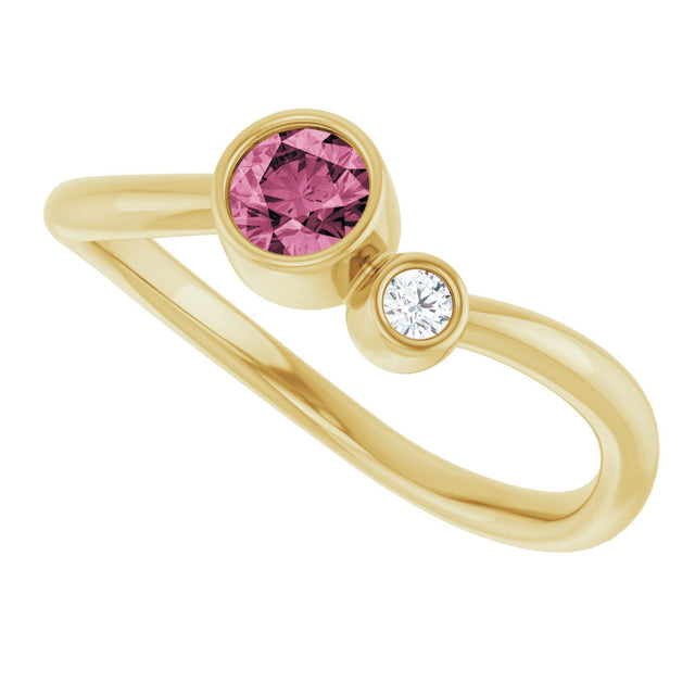 14K Gold Round Natural Pink Tourmaline Accented Bezel-Set Ring - Yellow Gold - view 5