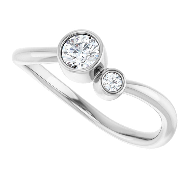 14K Gold Round Natural White Sapphire Accented Bezel-Set Ring - White Gold - view 5
