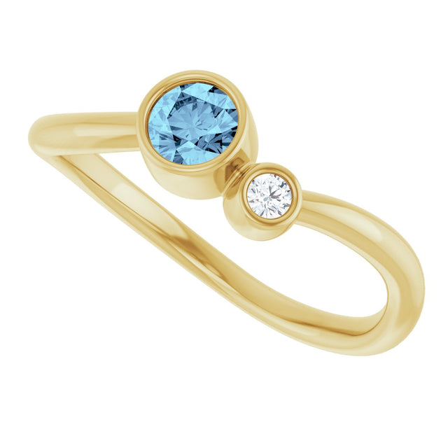 14K Gold Round Natural Aquamarine Accented Bezel-Set Ring - Yellow Gold - view 5