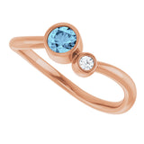 14K Gold Round Natural Aquamarine Accented Bezel-Set Ring - Rose Gold - view 5