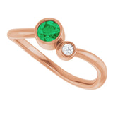 14K Gold Round Lab-Grown Emerald Accented Bezel-Set Ring - Rose Gold - view 5