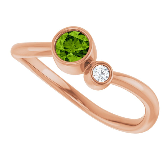 14K Gold Round Natural Peridot Accented Bezel-Set Ring - Rose Gold - view 5