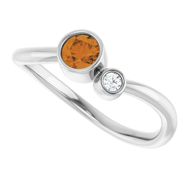 14K Gold Round Natural Citrine Accented Bezel-Set Ring - White Gold - view 5