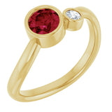 14K Gold Round Natural Ruby Accented Bezel-Set Ring - Yellow Gold