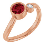 14K Gold Round Lab-Grown Ruby Accented Bezel-Set Ring - Rose Gold
