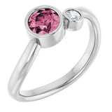 Platinum Round Natural Pink Tourmaline Accented Bezel-Set Ring