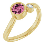 14K Gold Round Natural Pink Tourmaline Accented Bezel-Set Ring - Yellow Gold