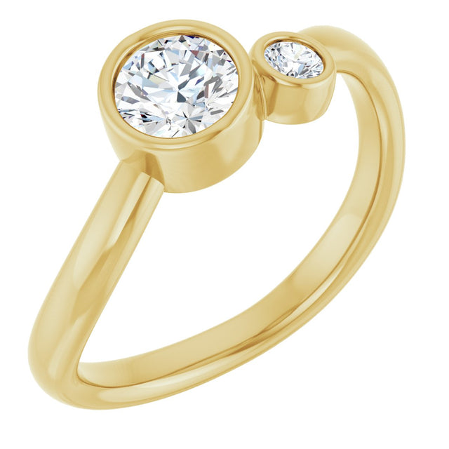 14K Gold Round Natural White Sapphire Accented Bezel-Set Ring - Yellow Gold