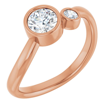 14K Gold Round Natural White Sapphire Accented Bezel-Set Ring - Rose Gold