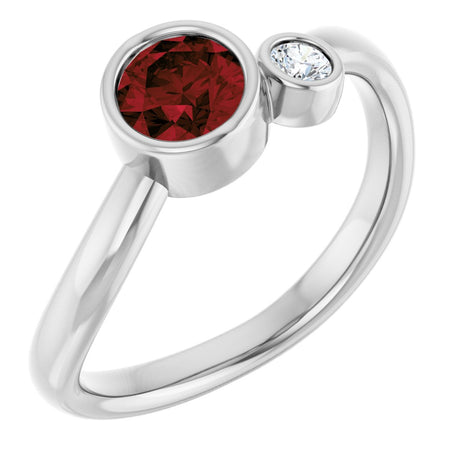 14K Gold Round Natural Mozambique Garnet Accented Bezel-Set Ring - White Gold