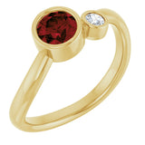 14K Gold Round Natural Mozambique Garnet Accented Bezel-Set Ring - Yellow Gold