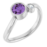 Platinum Round Natural Amethyst Accented Bezel-Set Ring