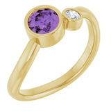 14K Gold Round Natural Amethyst Accented Bezel-Set Ring - Yellow Gold