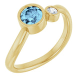 14K Gold Round Natural Aquamarine Accented Bezel-Set Ring - Yellow Gold
