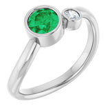 14K Gold Round Lab-Grown Emerald Accented Bezel-Set Ring - White Gold