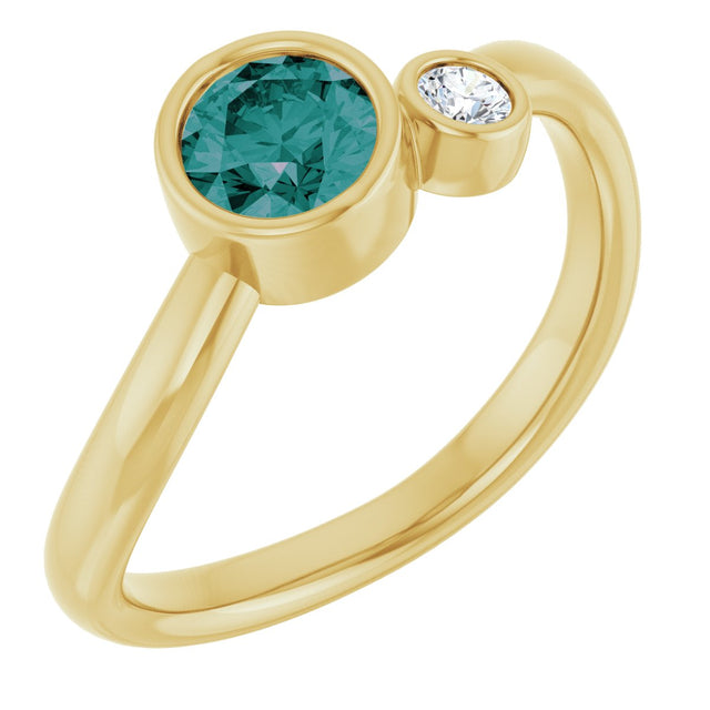 14K Gold Round Lab-Grown Alexandrite Accented Bezel-Set Ring - Yellow Gold