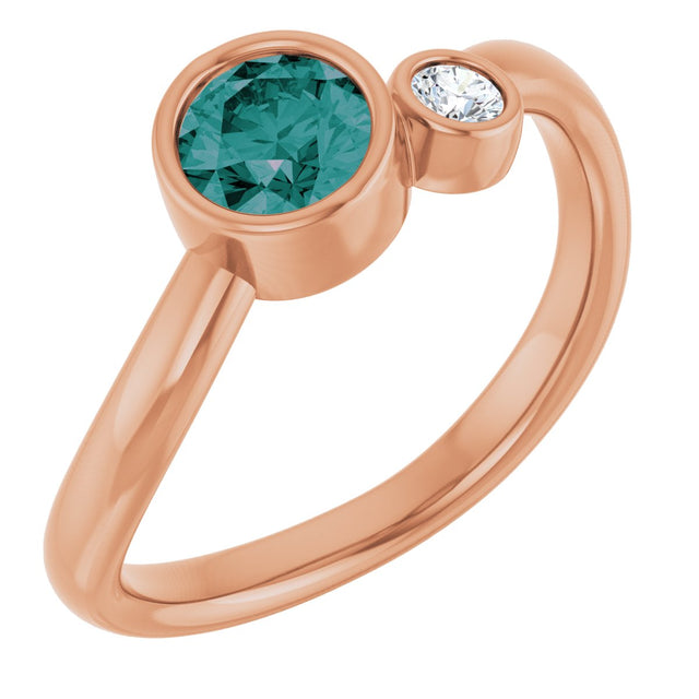 14K Gold Round Lab-Grown Alexandrite Accented Bezel-Set Ring - Rose Gold