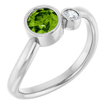 Platinum Round Natural Peridot Accented Bezel-Set Ring