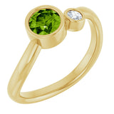 14K Gold Round Natural Peridot Accented Bezel-Set Ring - Yellow Gold