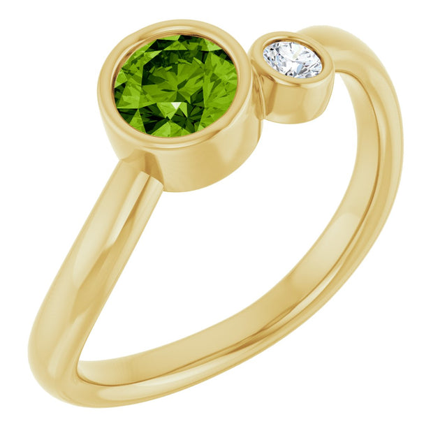 14K Gold Round Natural Peridot Accented Bezel-Set Ring - Yellow Gold