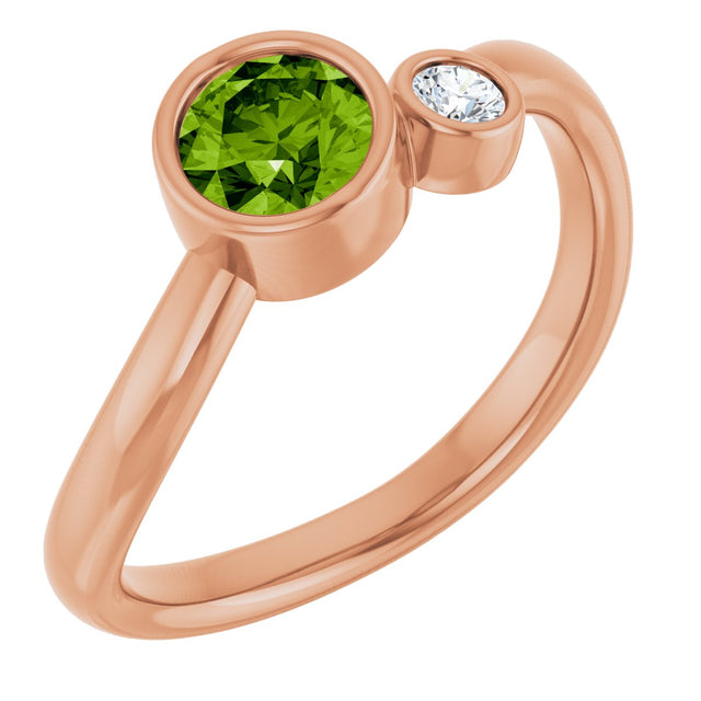 14K Gold Round Natural Peridot Accented Bezel-Set Ring - Rose Gold