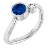 Platinum Round Natural Blue Sapphire Accented Bezel-Set Ring