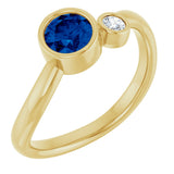 14K Gold Round Lab-Grown Blue Sapphire Accented Bezel-Set Ring - Yellow Gold