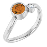 14K Gold Round Natural Citrine Accented Bezel-Set Ring - White Gold